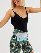 Asos Design Holographic And Rhinestone Ladies' Wallet Detail Waist And Hip Belt - Clear