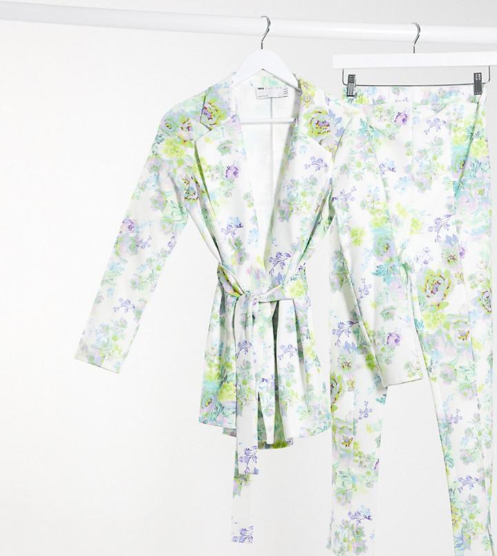Asos Design Maternity Jersey Wrap Suit Blazer In White Floral-multi