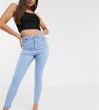 Asos Design Petite Ridley High Waist Skinny Jeans In Lightwash-blues