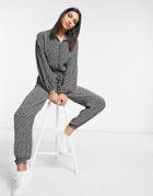 Asos Design Zip Front Slouchy Jumpsuit In Mono Animal Print-multi