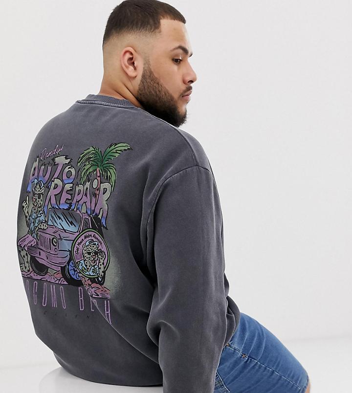 Collusion Plus Washed Printed Sweatshirt - Gray