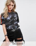 Reclaimed Vintage Inspired Camo T-shirt With Rainbow Stripe - Blue