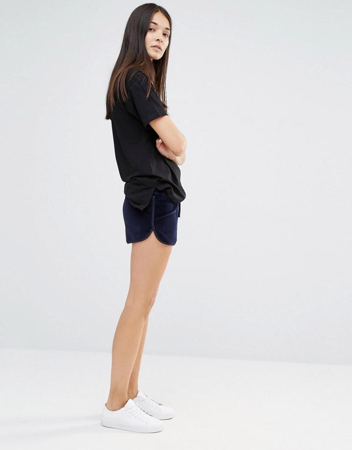 New Look Velour Varsity Shorts - Black