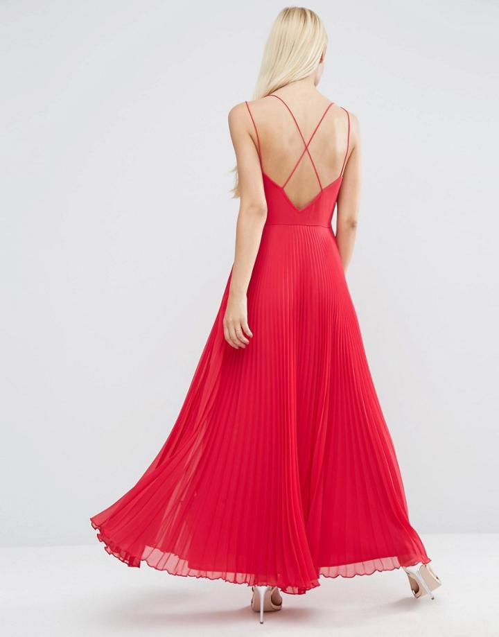 Asos Strappy Maxi Dress With Pleated Skirt - Pink