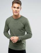 Esprit Long Sleeve Top With Fine Broken Stripe - Green