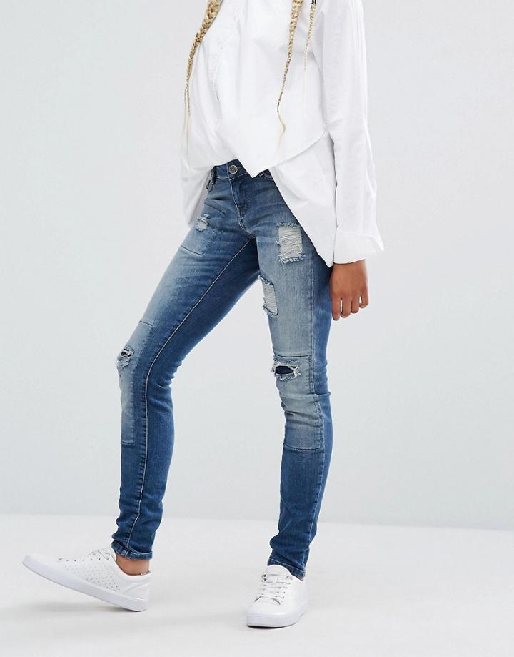 Noisy May Eve Slim Patch Jeans - Blue