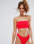 Asos Mix And Match Crinkle Bandeau Bikini Top - Red