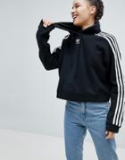 Adidas Originals Three Stripe Cropped Hoody In Black