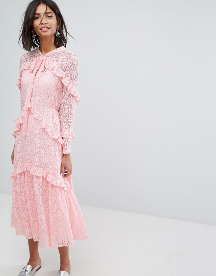 Sister Jane Lace Midi Dress - Pink