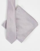 Asos Design Recycled Slim Satin Tie And Pocket Square In Dusky Pink