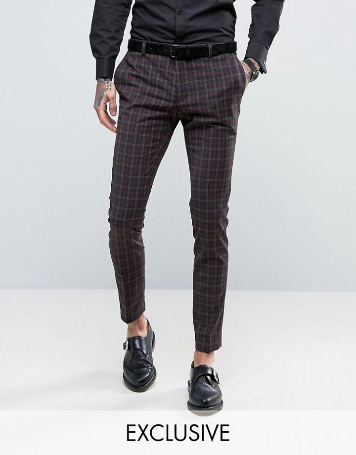 Heart & Dagger Super Skinny Suit Pant In Check - Green