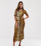 Missguided Midi Shirt Dress In Tiger Print - Multi