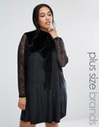 Club L Plus Velvet Swing Dress With Lace Sleeves - Black