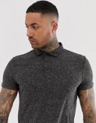 Asos Design Polo Shirt In Linen Mix - Black