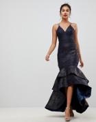 Bariano Tiered Fishtail Mesh Maxi Dress In Navy - Navy