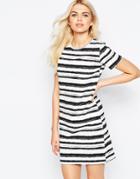 Daisy Street Shift Dress In Blurred Stripe Print