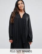 Goddiva Plus Shift Dress With Tie Neck - Black
