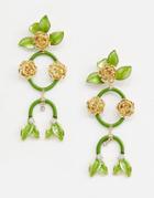 Asos Design Statement Earrings In Pretty Floral Drops In Gold - Gold