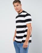 Mango Man Block Stripe T-shirt With Twist Feature In Black And White - White