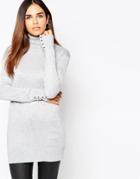 Warehouse Oversized Button Cuff Roll Neck - Gray Marl