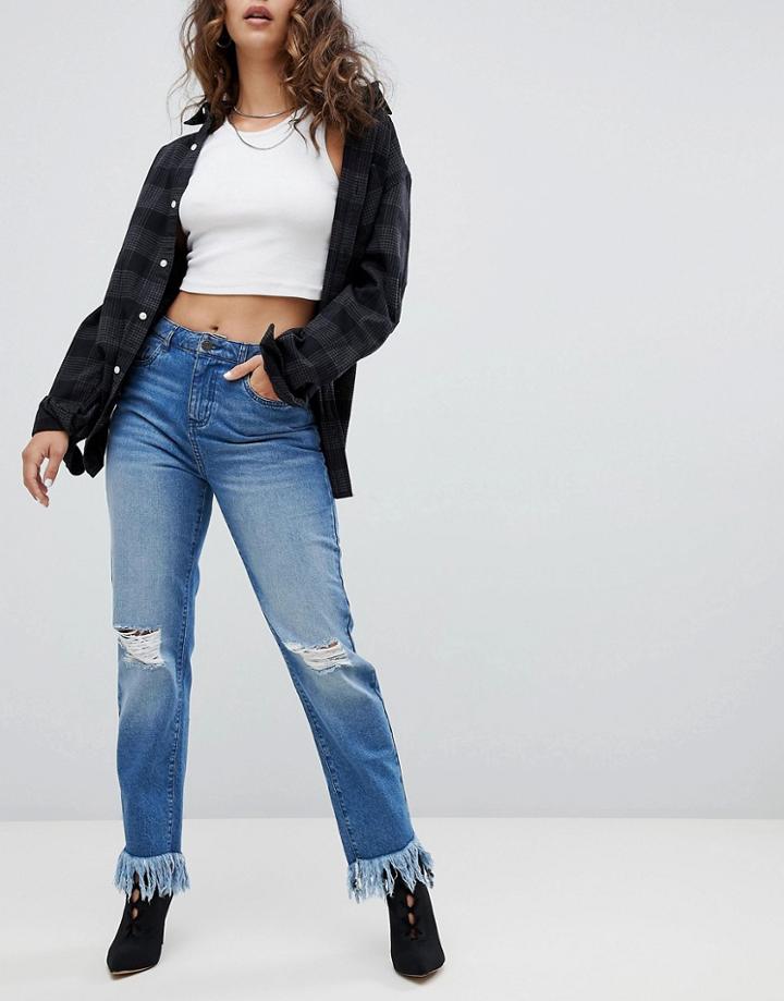 Noisy May Straight Jean With Fray Hem - Blue