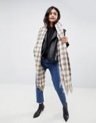 Asos Design Oversized Scarf In Natural Check With Tassels - Brown