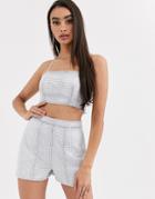 Asos Design All Over Rhinestone Cami Crop Top Two-piece-silver