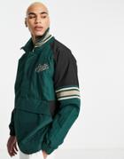 Asos Design Oversized Overhead Rain Jacket In Green With Vintage Print