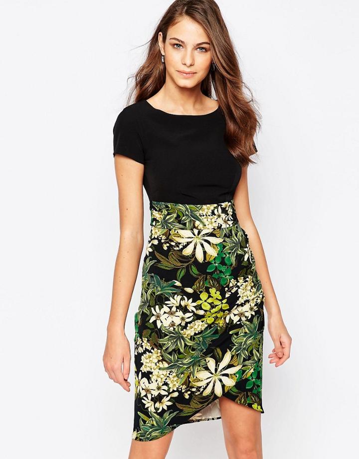 Closet Dress With Floral Drape Skirt - Black
