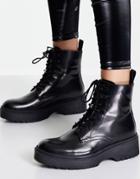 Levi's Lace Up Leather Boots In Black
