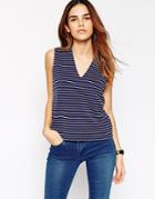Asos Top With V Neck In Textured Stripe