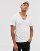 Asos Design Organic T-shirt With Deep V Neck In White