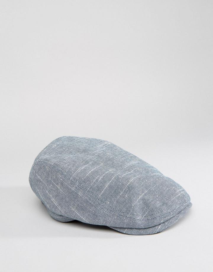 Asos Flat Cap In Navy Chambray - Navy