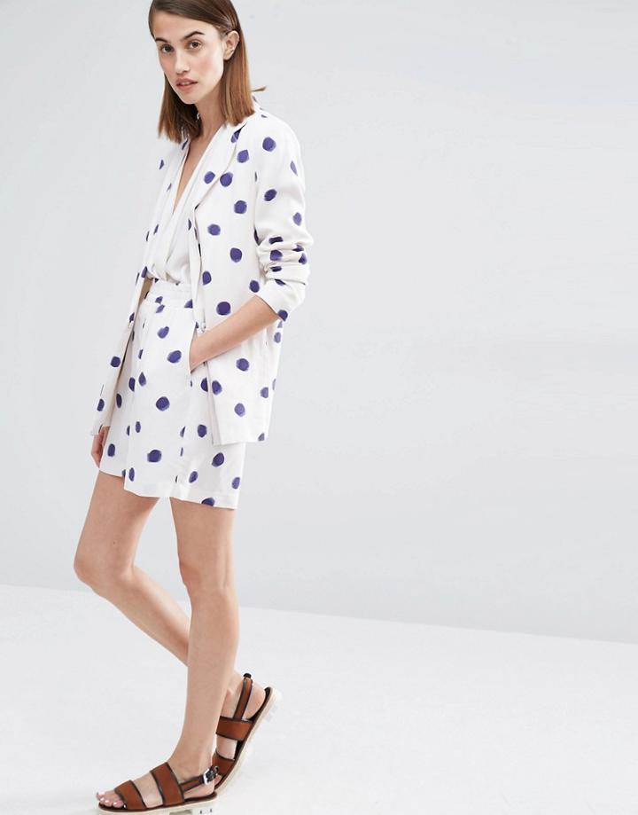 Selected Fria Spot Print Tailored Shorts - Blue Dot Print