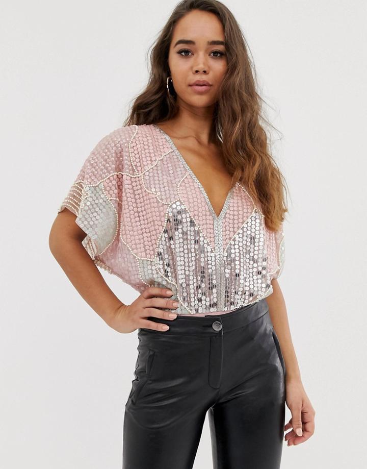 Asos Design Kimono Body With Pretty Embellishment-pink