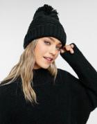 Boardmans Textured Knitted Hat With Yarn Pom In Black