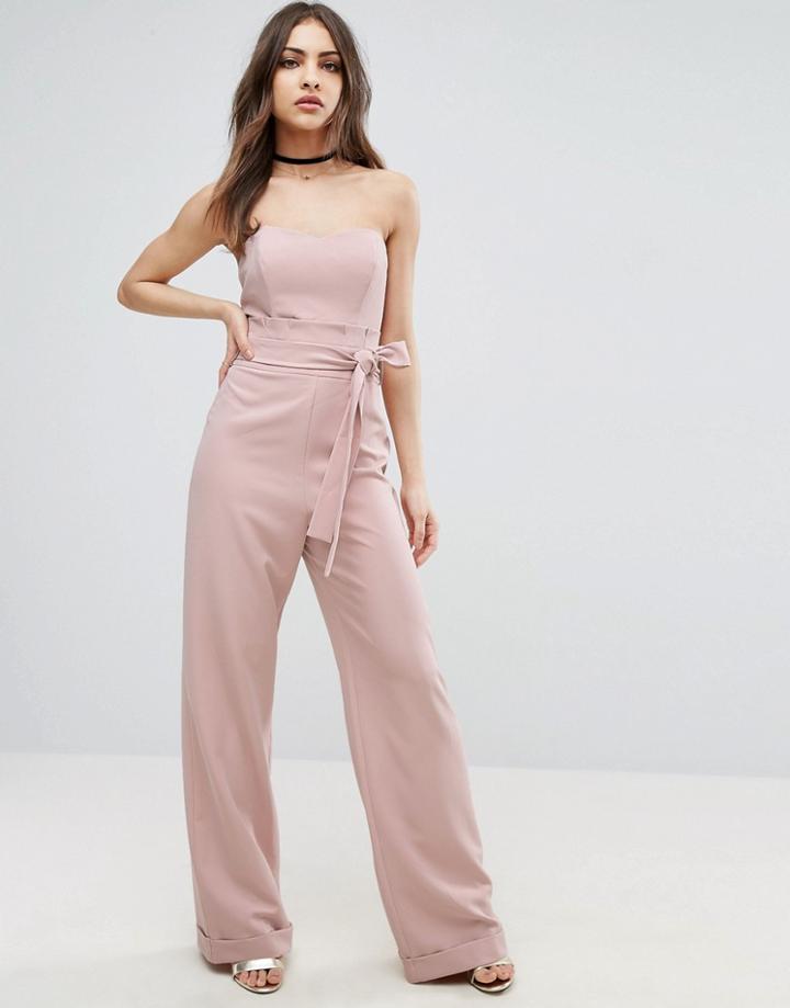Asos Bandeau Jumpsuit With Paperbag Waist Detail - Pink