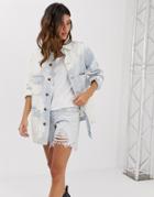 One Teaspoon Bleach Effect Worker Denim Jacket-blue