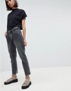Cheap Monday Cropped Mom Jean In Rigid Denim With Destroyed Hem - Black