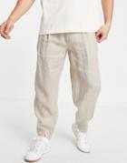 Pull & Bear Delicate Linen Pants In Ecru-neutral