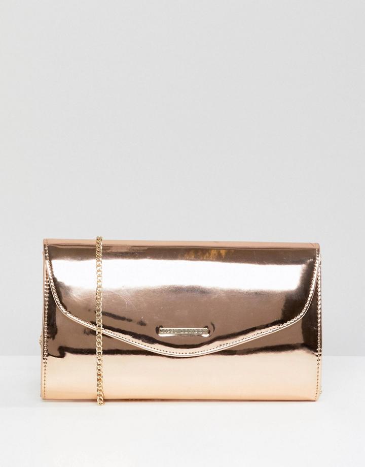 Lipsy Rosegold Metallic Clutch With Logo - Copper