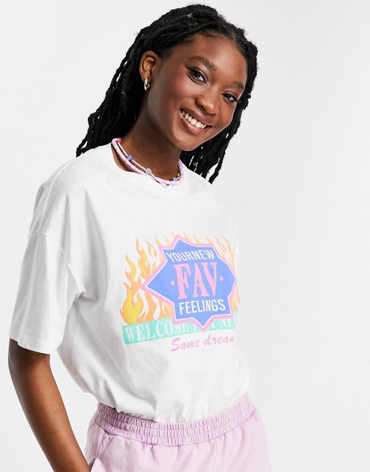 Pull & Bear Graphic T-shirt With Flame Detail In White