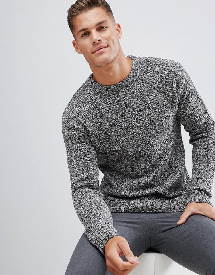 Selected Homme Heavy Mixed Yarn Knitted Sweater - Gray