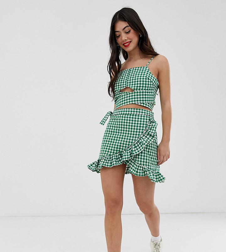 Glamorous Petite Wrap Mini Skirt In Gingham-green