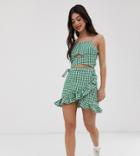 Glamorous Petite Wrap Mini Skirt In Gingham-green