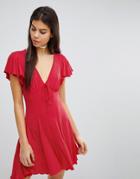 Missguided Polka Dot Frill Detail Tea Dress - Red