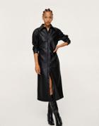 Mango Faux Leather Button Front Shirt Dress In Black
