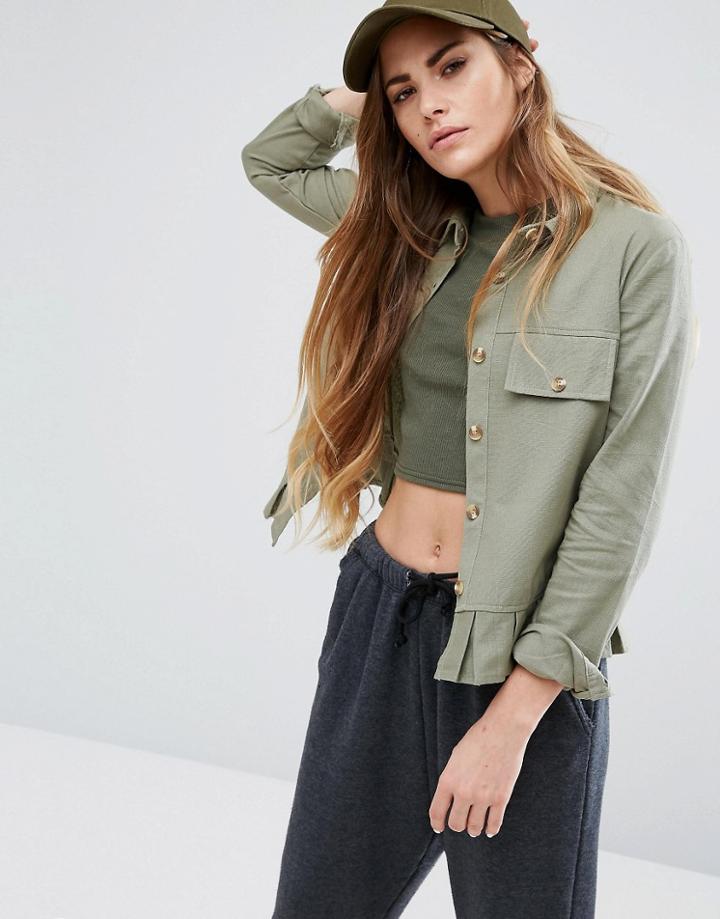 Daisy Street Peplum Frill Shirt - Green