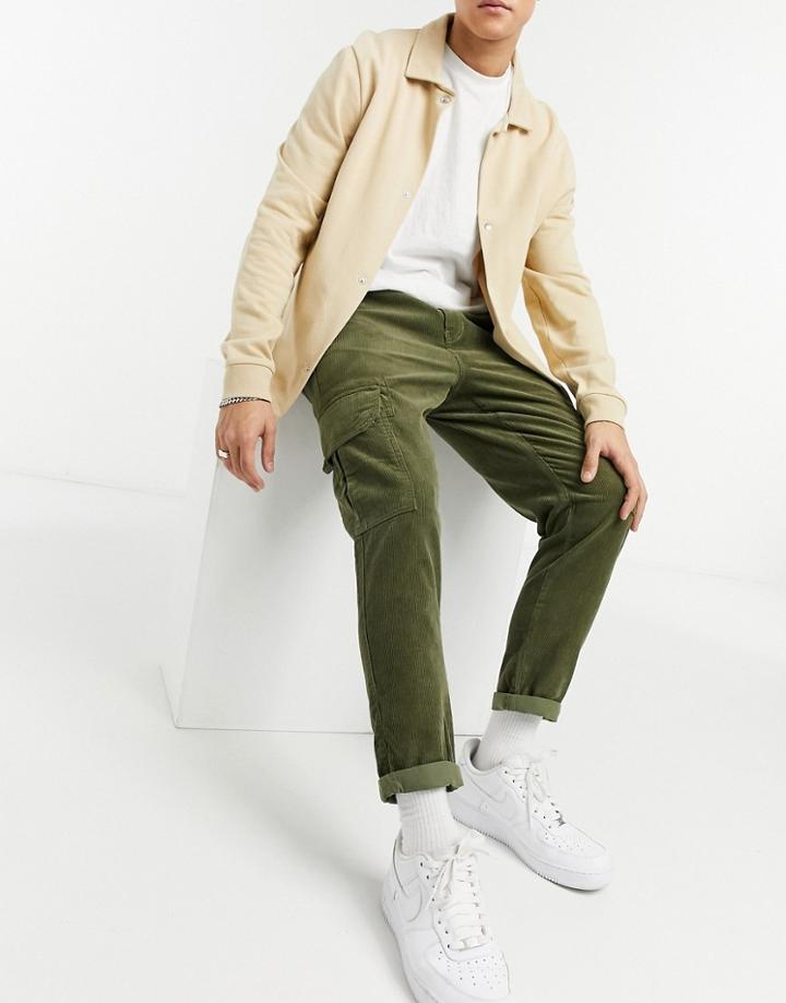 New Look Cord Cargos In Khaki-green