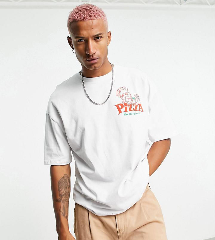 Bershka Oversized T-shirt With Pizza Back Print In White